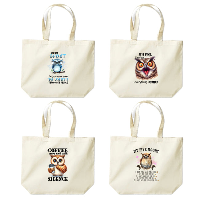 Cotton Tote Bags 18ltr- Sarcastic Quotes with Owls