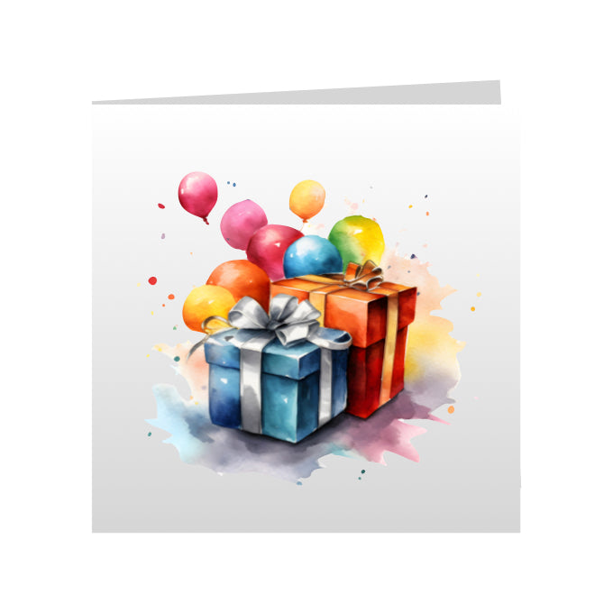 Square Greeting Cards - Birthday Balloons & Presents