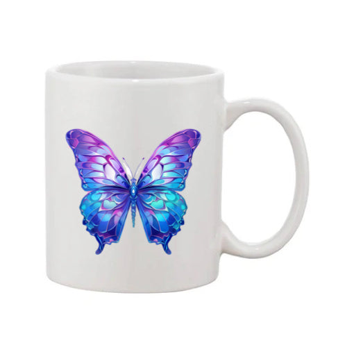 Mug - 11oz - Blue Coloured Purple Butterfly 3