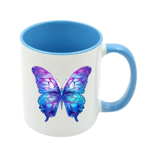 Mug - 11oz - Blue Coloured Purple Butterfly 3