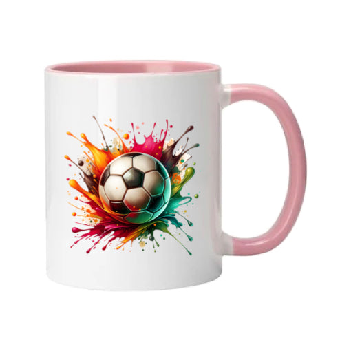 Mug - 11oz - Sports - Red, Orange, Black, Blue Green Paint Splashed Football