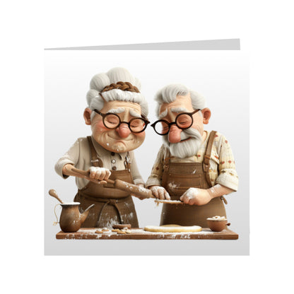 Square Greeting Cards - OAP's with Food & Drink